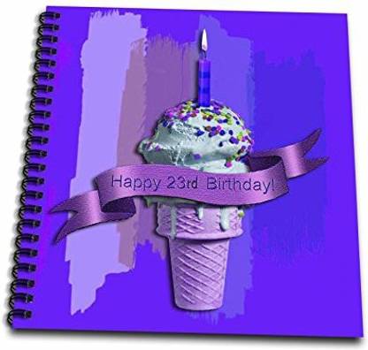3dRose db_49083_1 Happy 23rd Birthday, Ice Cream Cone on Abstract, Purple Drawing Book, 8 by 8 Inch