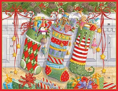 Caspari Advent Calendar, Stockings On The Mantle