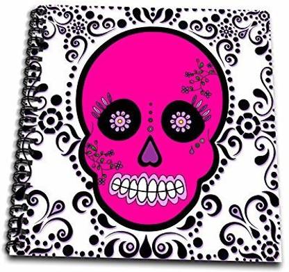 3dRose db_28871_1 Day of The Dead Skull Dia De Los Muertos Sugar Skull Pink White Black Scroll Design Drawing Book, 8 by 8 Inch