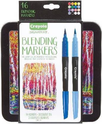 CRAYOLA Blending Marker Kit with Decorative Case, 14 Vibrant Colors & 2 Colorless Blending Markers