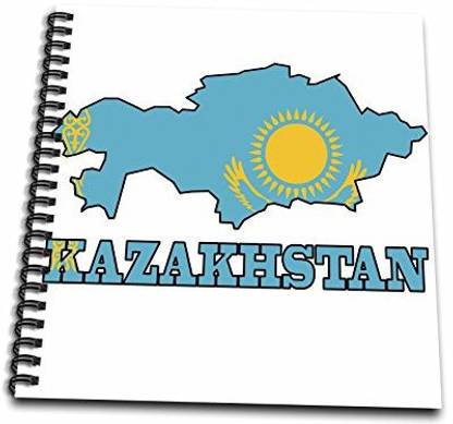 3dRose db_63169_2 The Flag of Kazakhstan in The Outline Map of The Country and Name, Kazakhstan Memory Book, 12 by 12 Inch