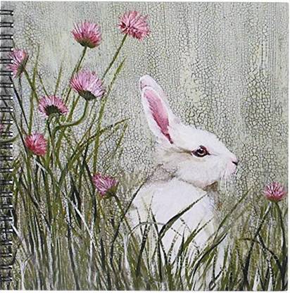 3dRose db_44349_1 Side View of Bunny Rabbit in Tall Grass with Pink Wildflowers Drawing Book, 8 by 8"