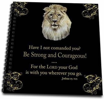 3dRose db_42588_1 Joshua 1 Verse 9 be Strong and Courageous Illustrated with a Lion in Gold on a Black Background Drawing Book, 8 by 8