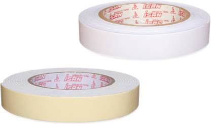 ISAN Double Sided Tape Combo Tissue Tape + Foam Tape 12mm (1/2" Approx) Width, 2 Pcs Each Adhesive