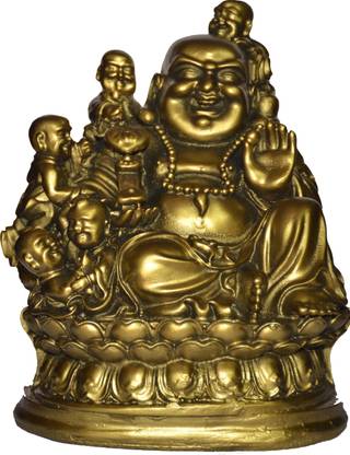Kraft Village Laughing Buddha with 5 Children Decorative Showpiece - 16 cm