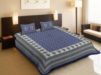 Indram 144 TC Cotton Double Printed Flat Bedsheet