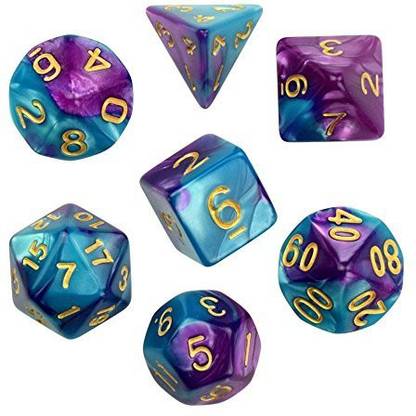 Generic Purple Blue Green Gemini Glowing Polyhedral 7-Die RPG Dice Set Galaxy Dnd Dice Set D20 D12 D10 D8 D6 D4 for Dungeons and Dragons