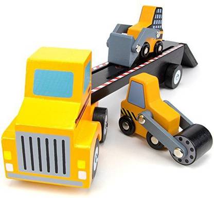 Generic Tough Trucks Wood Construction Vehicles, Bulldozer, Steamroller, and Semi Truck Loader Toy by Imagination Generation