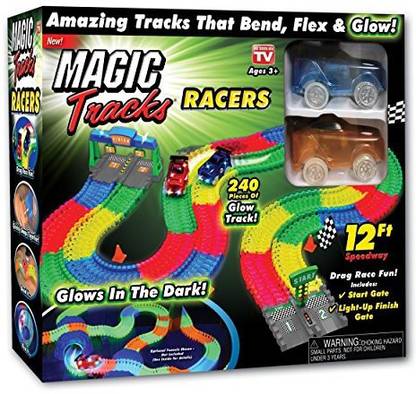 Generic Ontel Magic Tracks Racer Set with 2 LED Race Car Flexible, Bendable Glow in the Dark Racetrack, Multi, 12'