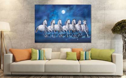 saf SEVEN HORSES SPARKLE COATED SELF ADHESIVE WITHOUT FRAME Digital Reprint 24 inch x 36 inch Painting