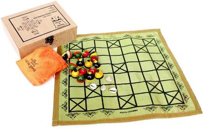 Ancient Living Ashta Chamma / Chowka Bara / Katta Mane / Ludo board game (Crafted in raw Silk) Strategy & War Board Game