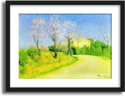 ArtCentral A Road in Champagne near Cailhau, 1908 Painting By Achille Lauge (Without Glass) Black Frame With Border Art Print Digital Reprint 21 inch x 15 inch Painting