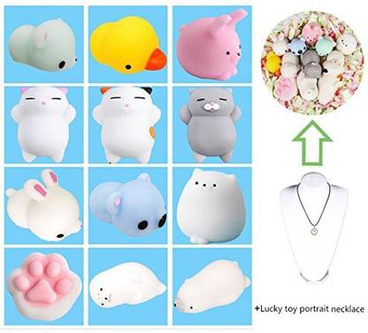 Tpocean 12Pcs Mini Kawaii Soft Cat Chicken Seal Stretchy Squishy Toy Squeeze Stress Reliever