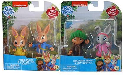 Peter Rabbit Figures Cake Toppers Pack Rabbit, Lily Bobtail, Benjamin Bunny & Cotton Tail. Unique Collectors Edition For Party 7. 5Cm