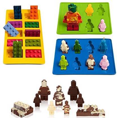 ENLIGHTEN Lego Shaped Robot Mold, Set Of 3 Silicone Molds For Lovers Building Blocks And Robots Birthday Cake Decoration Candy Chocolate Soap Baking Smile Stool Ice Cube Dessert Jello