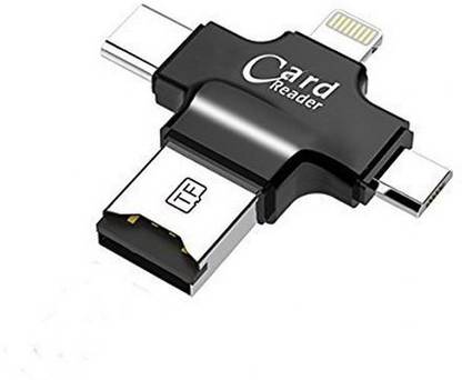 DawnRays 4 in 1 OTG Card Reader, 8 Pin Lightning + Type C + Micro USB Micro SD Card Reader, Lightning flash Drive , Lightning OTG Card Reader , OTG Card reader, 4 in 1 OTG Card Reader, OTG TF Card Reader, Strong Build Quality, Fast Sync, Plug n Play OTG Card Reader, Lightweight and Portable Otg Car Reader. Card Reader