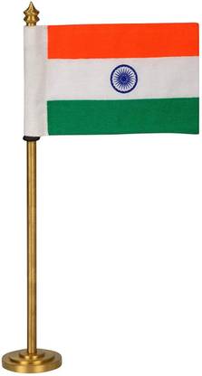 MK National Flag India in Khadi with Brass Stand Large Tricolor Rectangle Pennant Flag