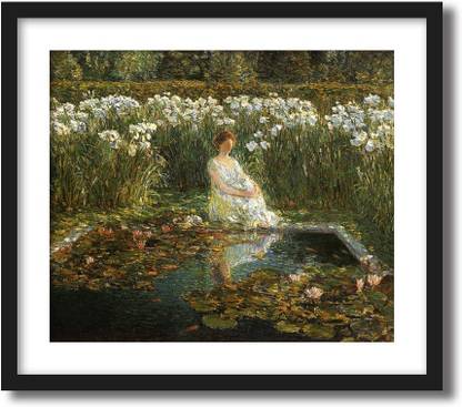 ArtCentral Lilies, 1910 Painting By Frederick Childe Hassam (Without Glass) Black Frame With Border Art Print Digital Reprint 19 inch x 15 inch Painting