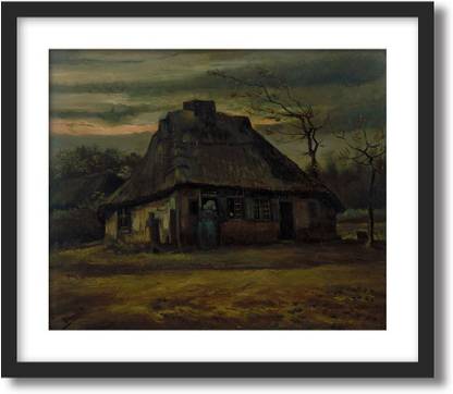 ArtCentral Straw Hut at Dusk, 1885 Painting By Vincent Van Gogh (Without Glass) Black Frame With Border Art Print Digital Reprint 19 inch x 15 inch Painting
