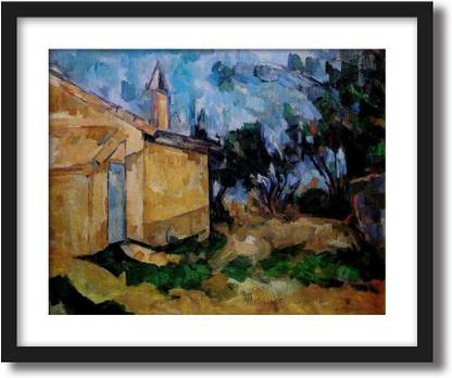 ArtCentral Cabanon de Jourdan, 1906 Painting By Paul Cezanne (Without Glass) Black Frame With Border Art Print Digital Reprint 19 inch x 15 inch Painting
