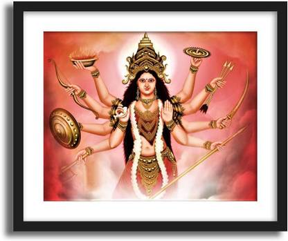 ArtCentral Spiritual Series Goddess Durga Divine Art Painting (Without Glass) Black Frame With Border Art Print Digital Reprint 19 inch x 15 inch Painting