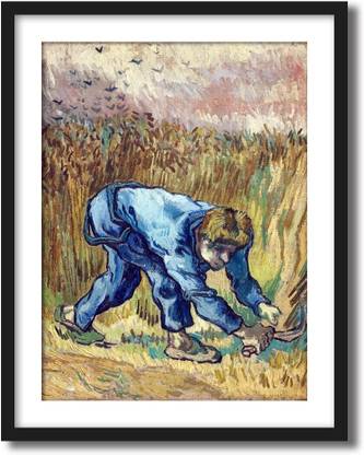 ArtCentral Reaper with Sickle (after Millet), 1889 Painting By Vincent Van Gogh (Without Glass) Black Frame With Border Art Print Digital Reprint 19 inch x 15 inch Painting