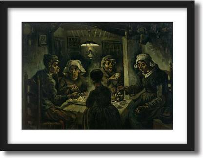 ArtCentral The Potato Eaters, 1885 01 Painting By Vincent Van Gogh (Without Glass) Black Frame With Border Art Print Digital Reprint 19 inch x 15 inch Painting