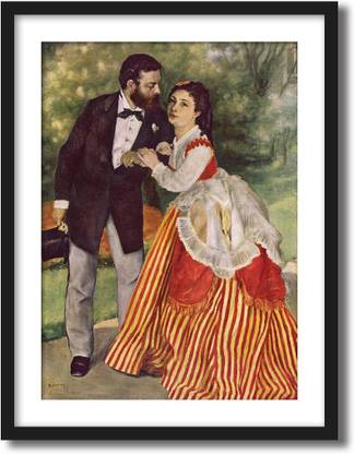 ArtCentral Alfred Sisley with His Wife, 1868 Painting By Pierre Auguste Renoir (Without Glass) Black Frame With Border Art Print Digital Reprint 19 inch x 15 inch Painting