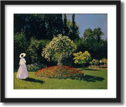 ArtCentral Jeanne-Marguerite Lecadre in the Garden, 1866 Painting By Claude Monet (Without Glass) Black Frame With Border Art Print Digital Reprint 19 inch x 15 inch Painting