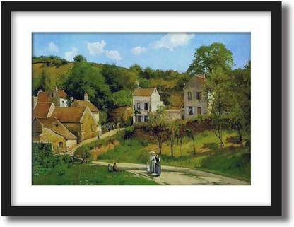 ArtCentral The Hermitage at Pontoise, 1867 Painting By Camille Pissarro (Without Glass) Black Frame With Border Art Print Digital Reprint 21 inch x 15 inch Painting