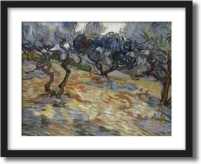ArtCentral Olive Trees, Bright Blue Sky, 1889 Painting By Vincent Van Gogh (Without Glass) Black Frame With Border Art Print Digital Reprint 19 inch x 15 inch Painting