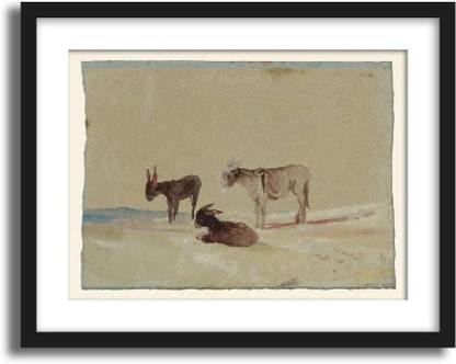 ArtCentral Three Donkeys, 1827 Painting By JMW Turner (Without Glass) Black Frame With Border Art Print Digital Reprint 19 inch x 15 inch Painting