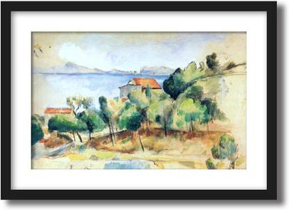 ArtCentral The Bay of L'Estaque, 1878-82 Painting By Paul Cezanne (Without Glass) Black Frame With Border Art Print Digital Reprint 21 inch x 15 inch Painting