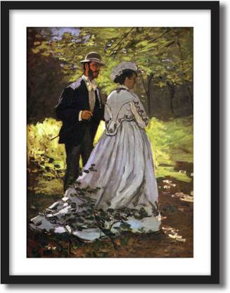 ArtCentral Luncheon on the Grass (study), 1865 Painting By Claude Monet (Without Glass) Black Frame With Border Art Print Digital Reprint 19 inch x 15 inch Painting