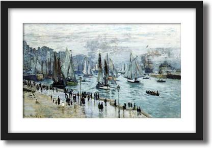 ArtCentral Fishing Boats Leaving the Harbor, Le Havre, 1874 Painting By Claude Monet (Without Glass) Black Frame With Border Art Print Digital Reprint 15 inch x 21 inch Painting