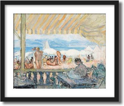 ArtCentral The Bar at the Beach Painting By Henri Lebasque (Without Glass) Black Frame With Border Art Print Digital Reprint 19 inch x 15 inch Painting