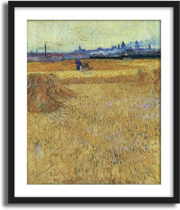 ArtCentral Arles - View from the Wheat Fields, 1888 By Vincent Van Gogh (Without Glass) Black Frame With Border Art Print Digital Reprint 19 inch x 15 inch Painting
