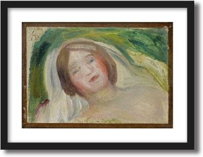 ArtCentral Young Woman Sleeping Painting By Pierre Auguste Renoir (Without Glass) Black Frame With Border Art Print Digital Reprint 15 inch x 21 inch Painting