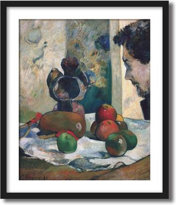 ArtCentral Still Life with Profile of Laval, 1886 Painting By Paul Gauguin (Without Glass) Black Frame With Border Art Print Digital Reprint 19 inch x 15 inch Painting
