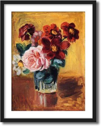 ArtCentral Flowers in a Vase Painting By Pierre Auguste Renoir (Without Glass) Black Frame With Border Art Print Digital Reprint 19 inch x 15 inch Painting