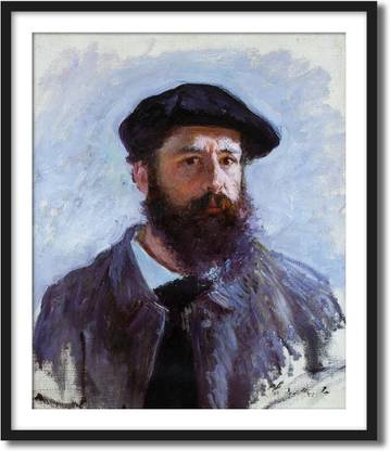 ArtCentral Self Portrait with a Beret, 1886 Painting By Claude Monet (Without Glass) Black Frame With Border Art Print Digital Reprint 19 inch x 15 inch Painting