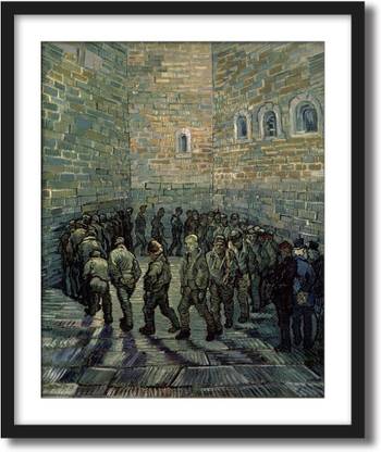 ArtCentral Prisoners Exercising (after Dore), 1890 Painting By Vincent Van Gogh (Without Glass) Black Frame With Border Art Print Digital Reprint 19 inch x 15 inch Painting