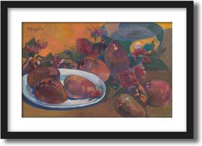 ArtCentral Still Life with Mangoes, 1891-96 Painting By Paul Gauguin (Without Glass) Black Frame With Border Art Print Digital Reprint 21 inch x 15 inch Painting