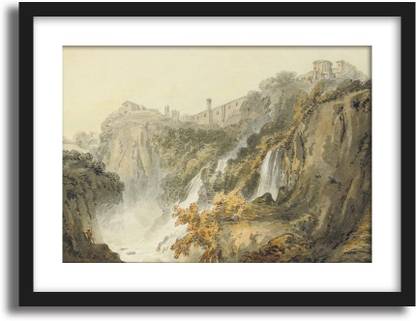 ArtCentral The Falls of Tivoli with the Temple of the Sibyl Painting By JMW Turner (Without Glass) Black Frame With Border Art Print Digital Reprint 15 inch x 21 inch Painting