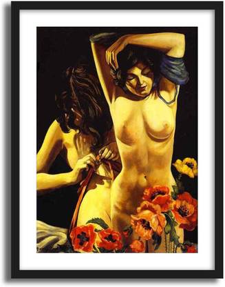 ArtCentral Two Women with Poppies Painting By Francis Picabia (Without Glass) Black Frame With Border Art Print Digital Reprint 19 inch x 15 inch Painting