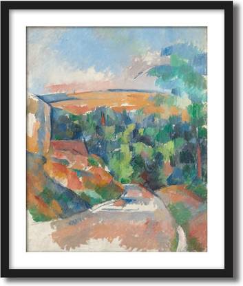 ArtCentral Bend in Road, 1900-06 Painting By Paul Cezanne (Without Glass) Black Frame With Border Art Print Digital Reprint 19 inch x 15 inch Painting