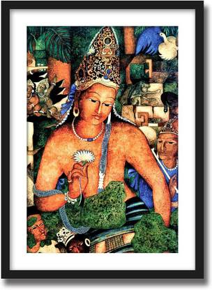 ArtCentral Spiritual Series Padmapani Buddha Ajanta Special Art Painting (Without Glass) Black Frame With Border Art Print Digital Reprint 21 inch x 15 inch Painting