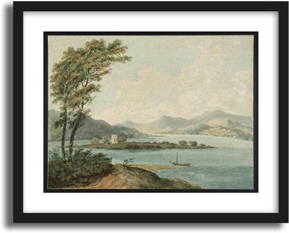 ArtCentral View of Windermere, with Belle Isle, 1800 Painting By JMW Turner (Without Glass) Black Frame With Border Art Print Digital Reprint 19 inch x 15 inch Painting