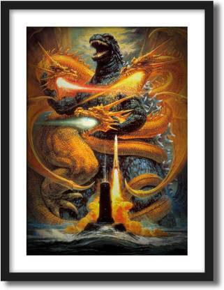 ArtCentral Godzilla vs. King Ghidorah Movie Poster (Without Glass) Black Frame With Border Art Print Digital Reprint 21 inch x 15 inch Painting