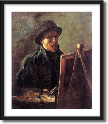 ArtCentral Self Portrait with Dark Felt Hat at the Easel, 1886 Painting By Vincent Van Gogh (Without Glass) Black Frame With Border Art Print Digital Reprint 19 inch x 15 inch Painting